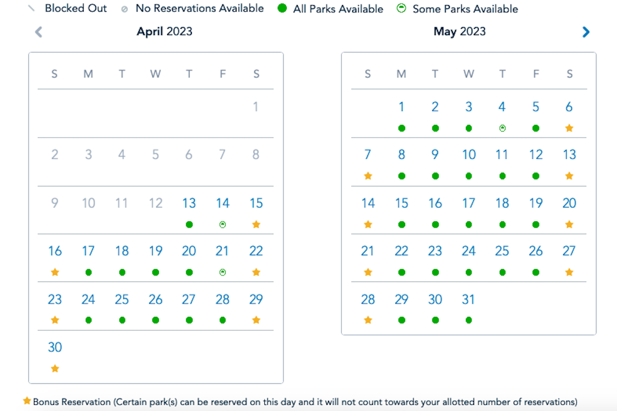 Disney Park Pass Availability April2023