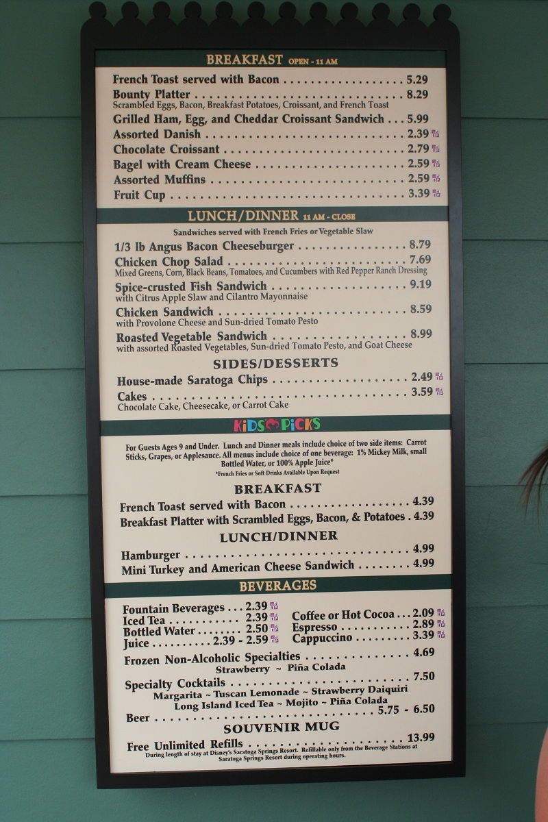 Paddock Grill menu