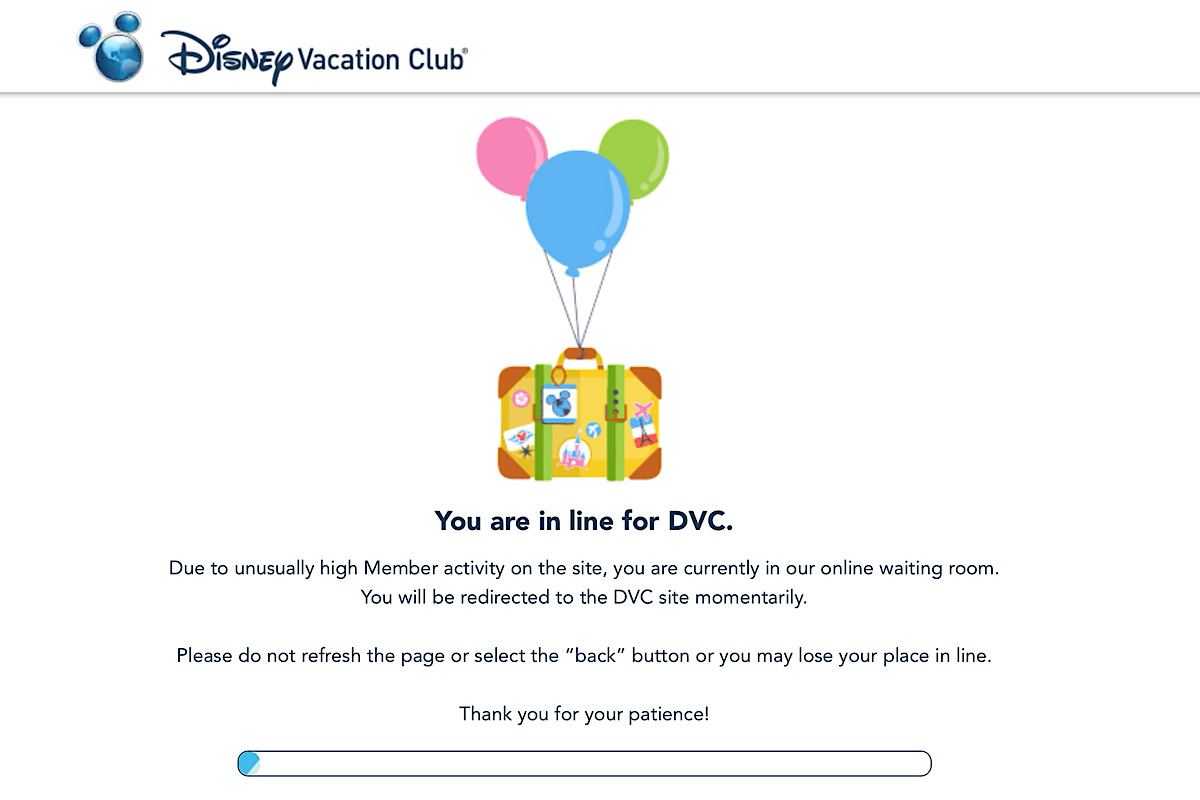 Disney Vacation Club Website Waiting Room