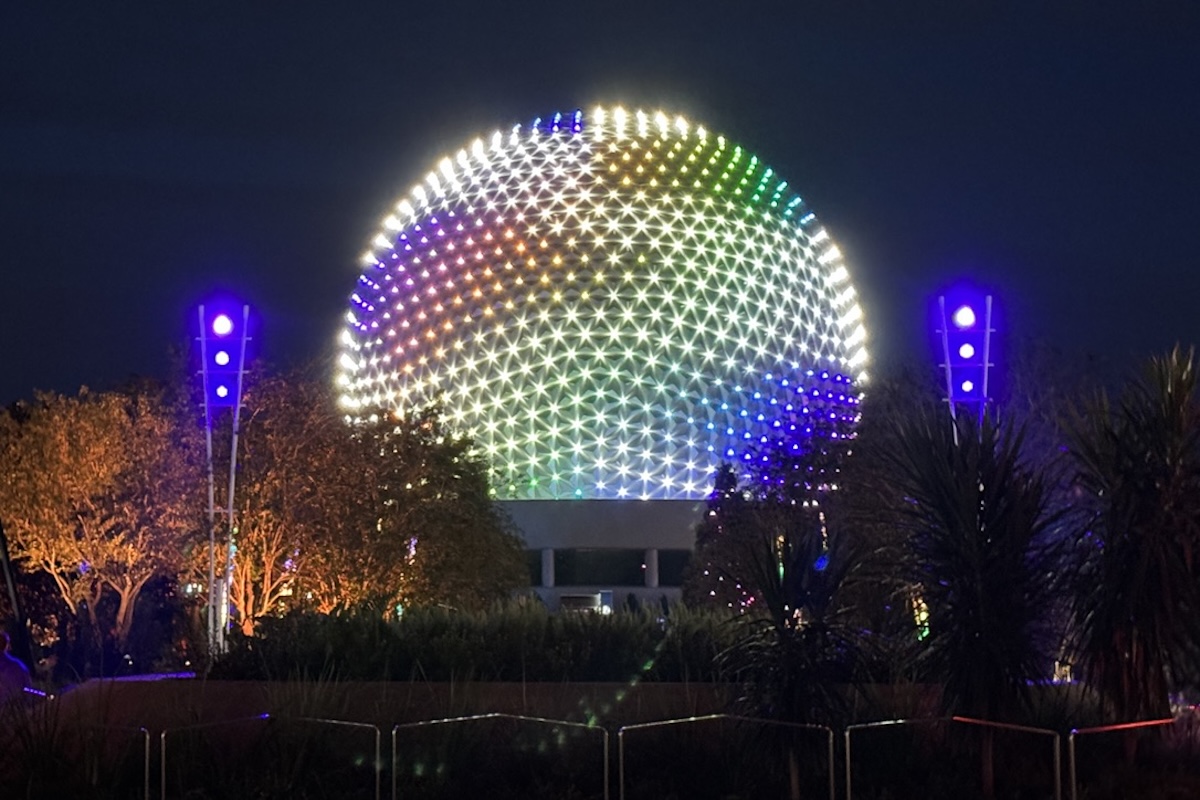 EPCOT Spaceship Earth Rainbow Night