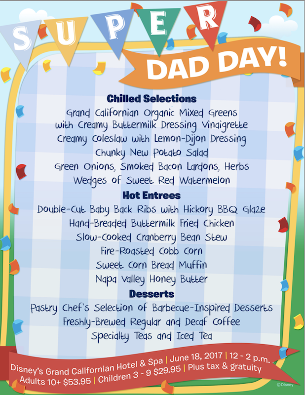 Fathers Day 2017 Menu