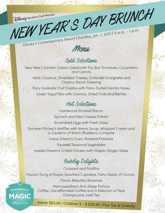 New Years Day Menu 2017