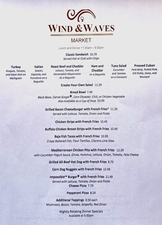 Wind & Waves Market Lunch Menu